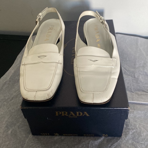 Prada white flat leather sling back sandal in size 6 - Picture 14 of 16